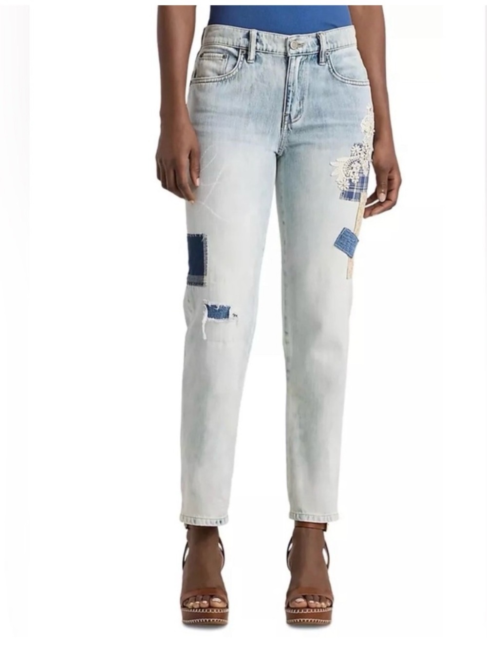LAUREN RALPH/ Black Label / 10p/ Patchwork cropped Jeans/ waist-32”/ inseam- 25”